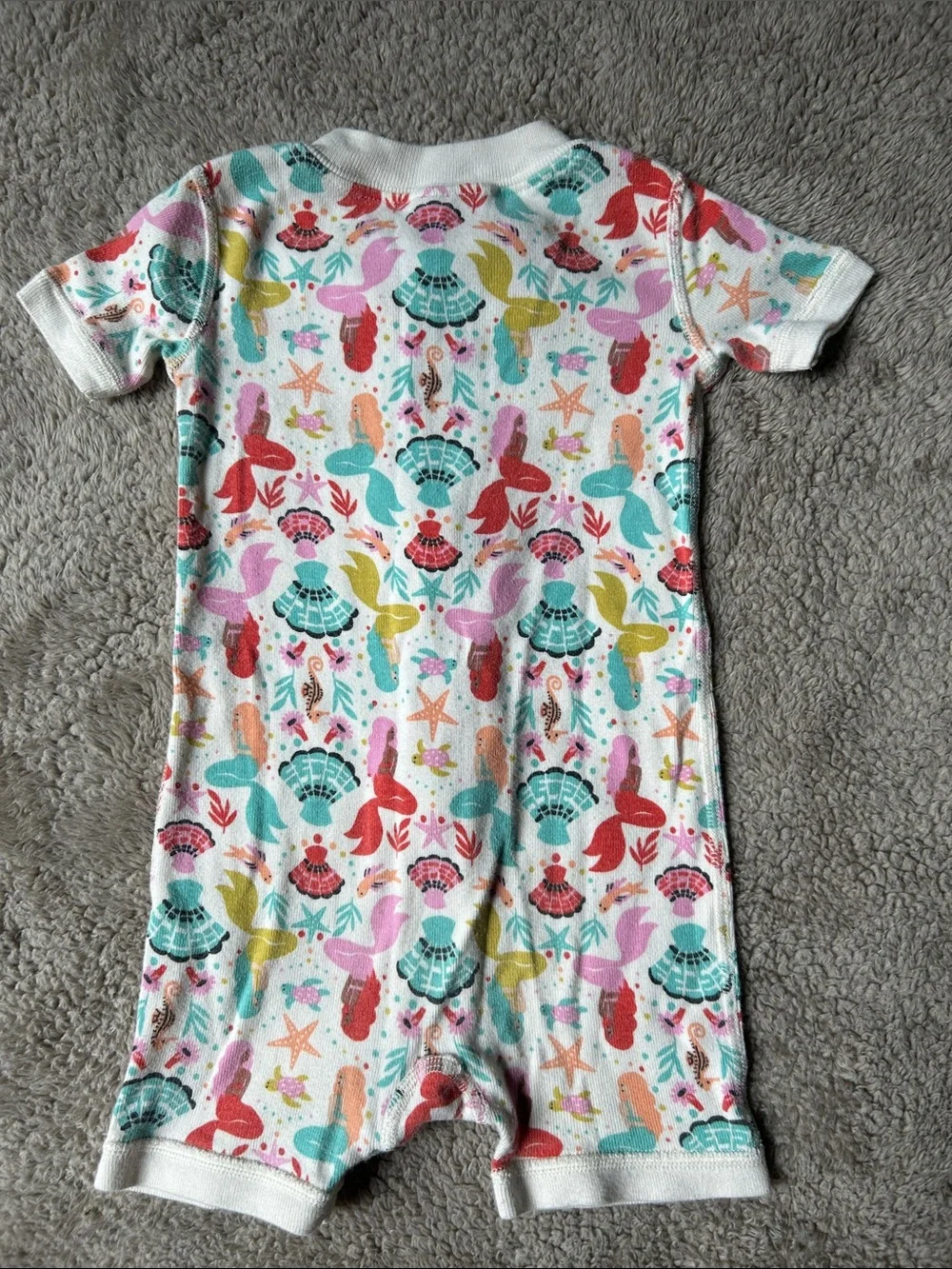 Hanna Andersson Cream Romper with Coral, Teal, Pink and Yellow Sea Life Print